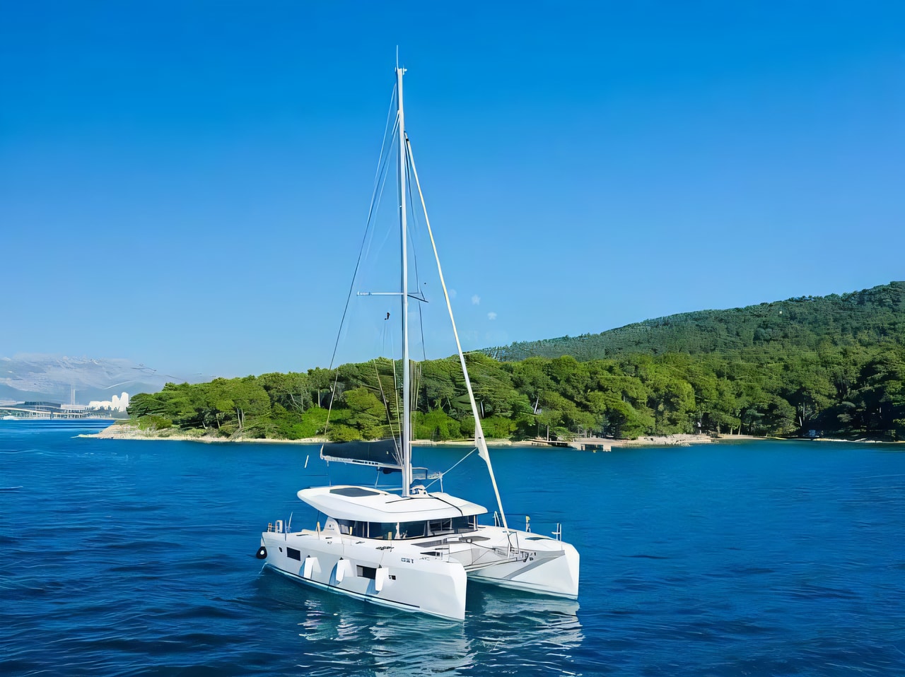 Exterior overview of Lagoon 42 catamaran for charter from Kastela Gomilica Marina in the Split sailing area Croatia