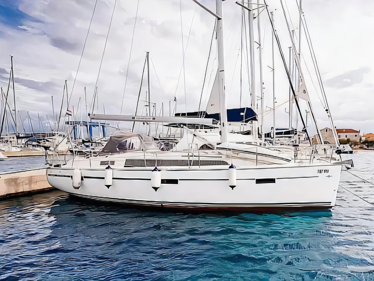 Exterior overview of Bavaria Cruiser 37 B sail boat for charter from Murter Betina Port in the Kornati sailing area Croatia