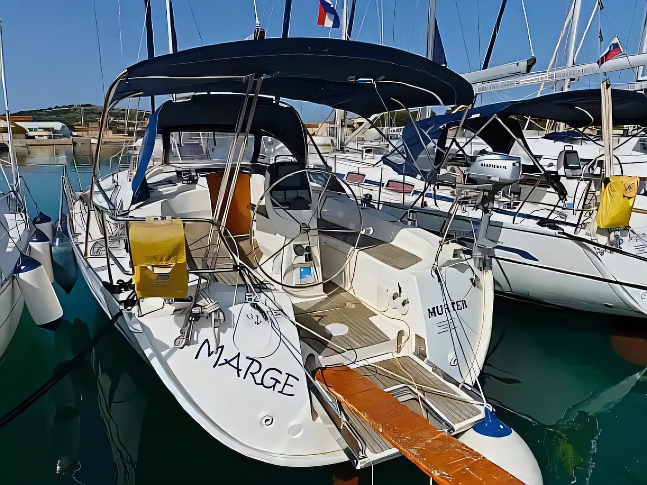 Exterior overview of Bavaria 38 Cruiser sail boat for charter from Murter Marina Betina in the Kornati sailing area Croatia