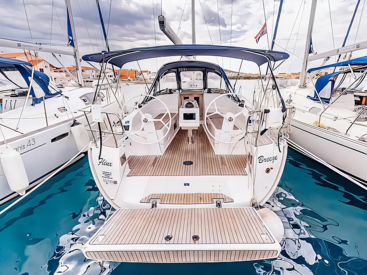 Exterior overview of Bavaria Cruiser 37 sail boat for charter from Murter Betina Port in the Kornati sailing area Croatia