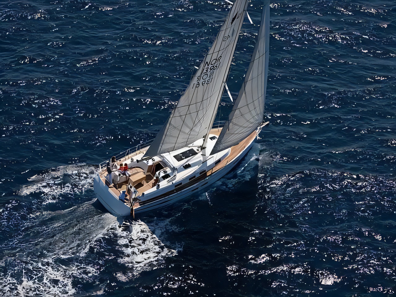 Exterior overview of Bavaria 45 Cruiser sail boat for charter from Krk Marina Punat in the Istria / Kvarner sailing area Croatia