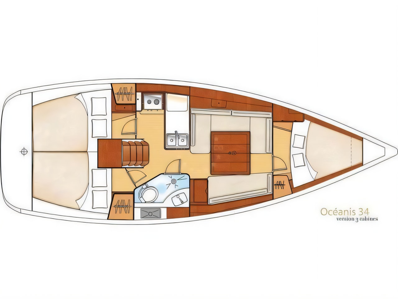 Interior of Oceanis 34 sail boat with 3 cabins Croatia yacht charter