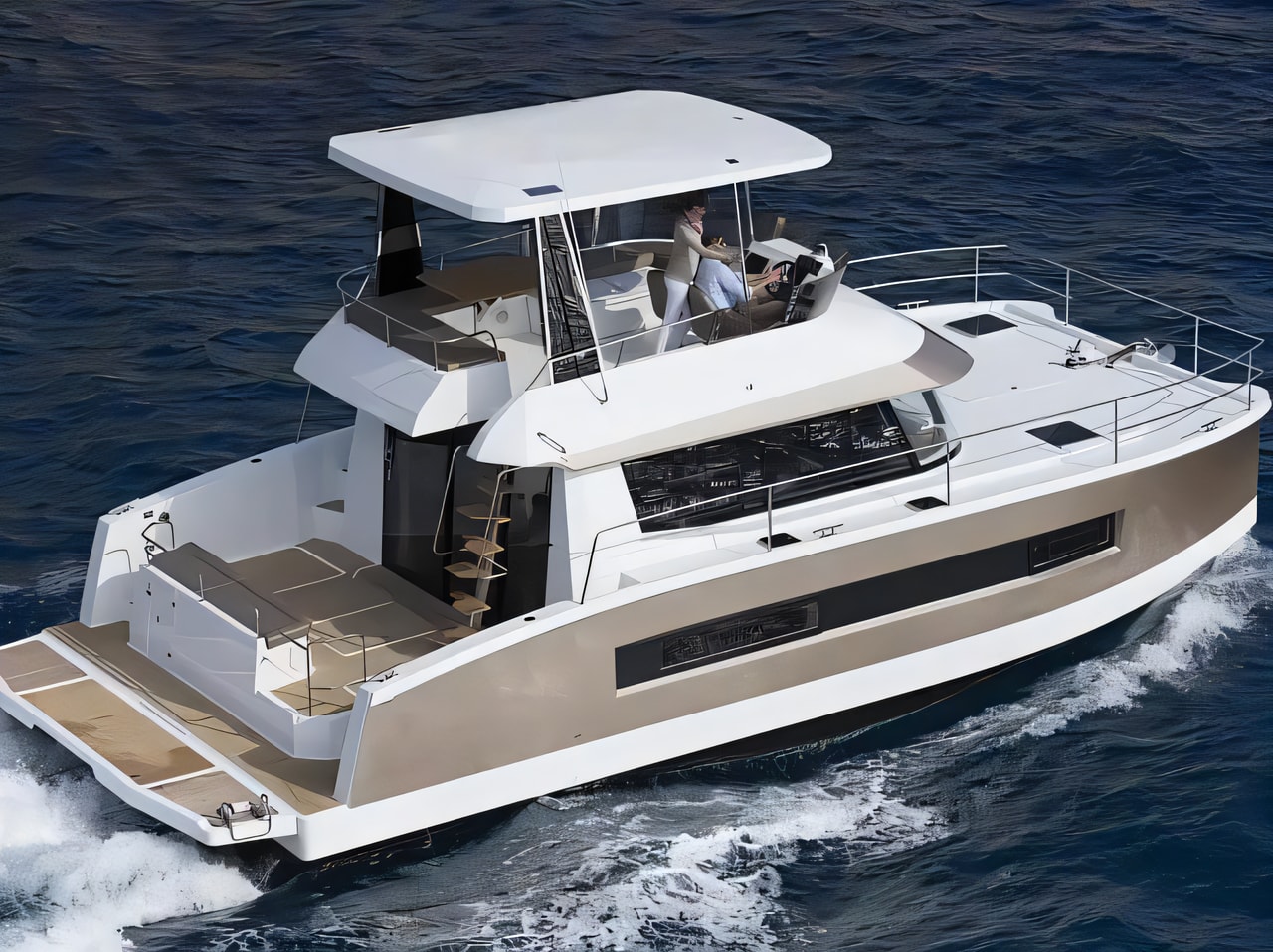 Exterior overview of MY37 power catamaran for charter from Primosten Marina Kremik in the Kornati sailing area Croatia