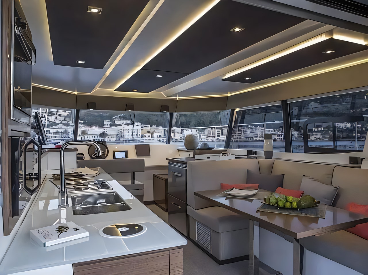 Layout of MY37 power catamaran with 4 cabins Croatia yacht charter