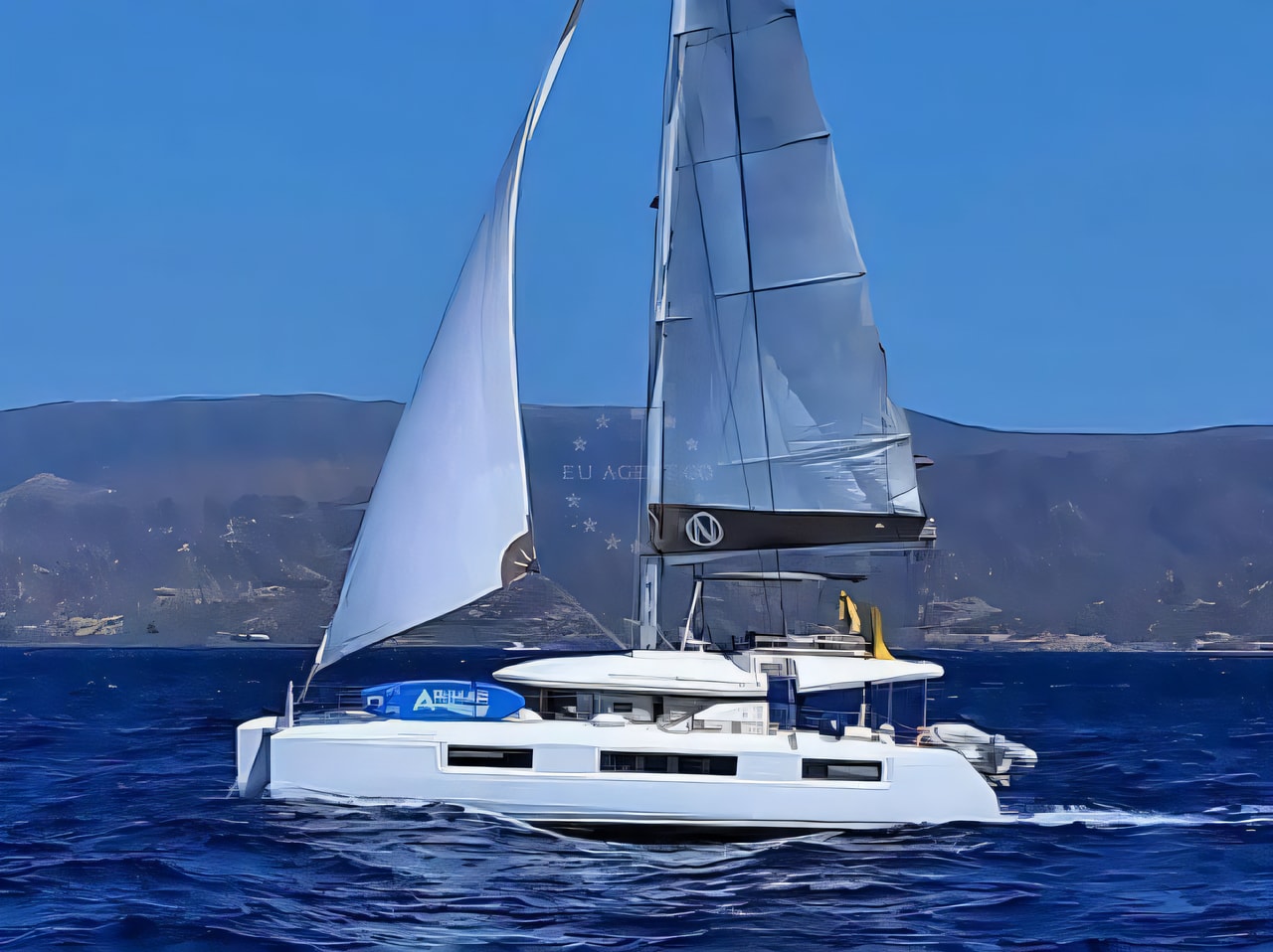 Exterior overview of Lagoon 50 catamaran for charter from Seget Donji Marina Baotic in the Split sailing area Croatia