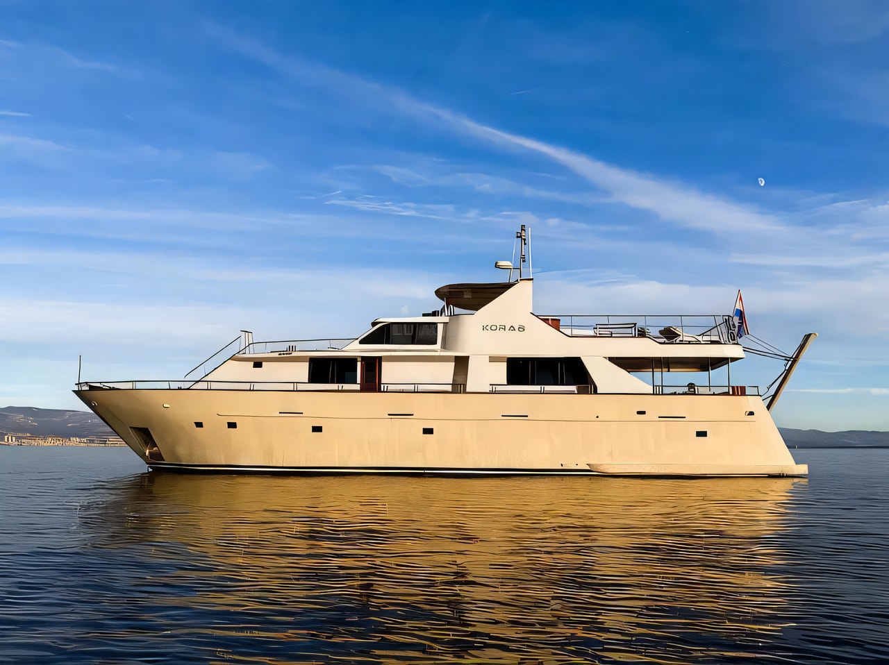 Exterior overview of Motoryacht Korab motoryacht for charter from Rijeka Port in the Istria / Kvarner sailing area Croatia