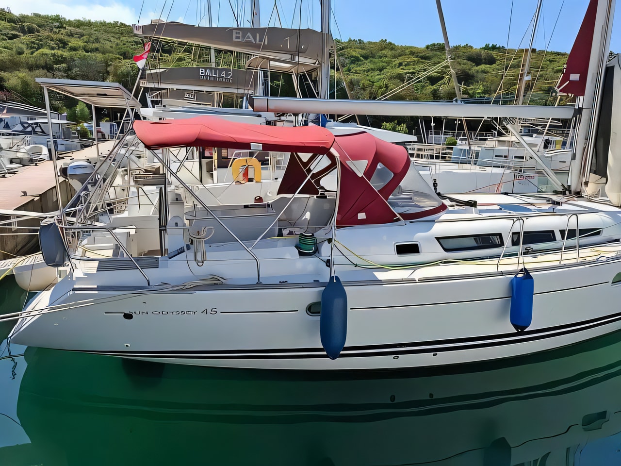 Exterior overview of Sun Odyssey 45 sail boat for charter from Sukosan Marina Dalmacija in the Kornati sailing area Croatia