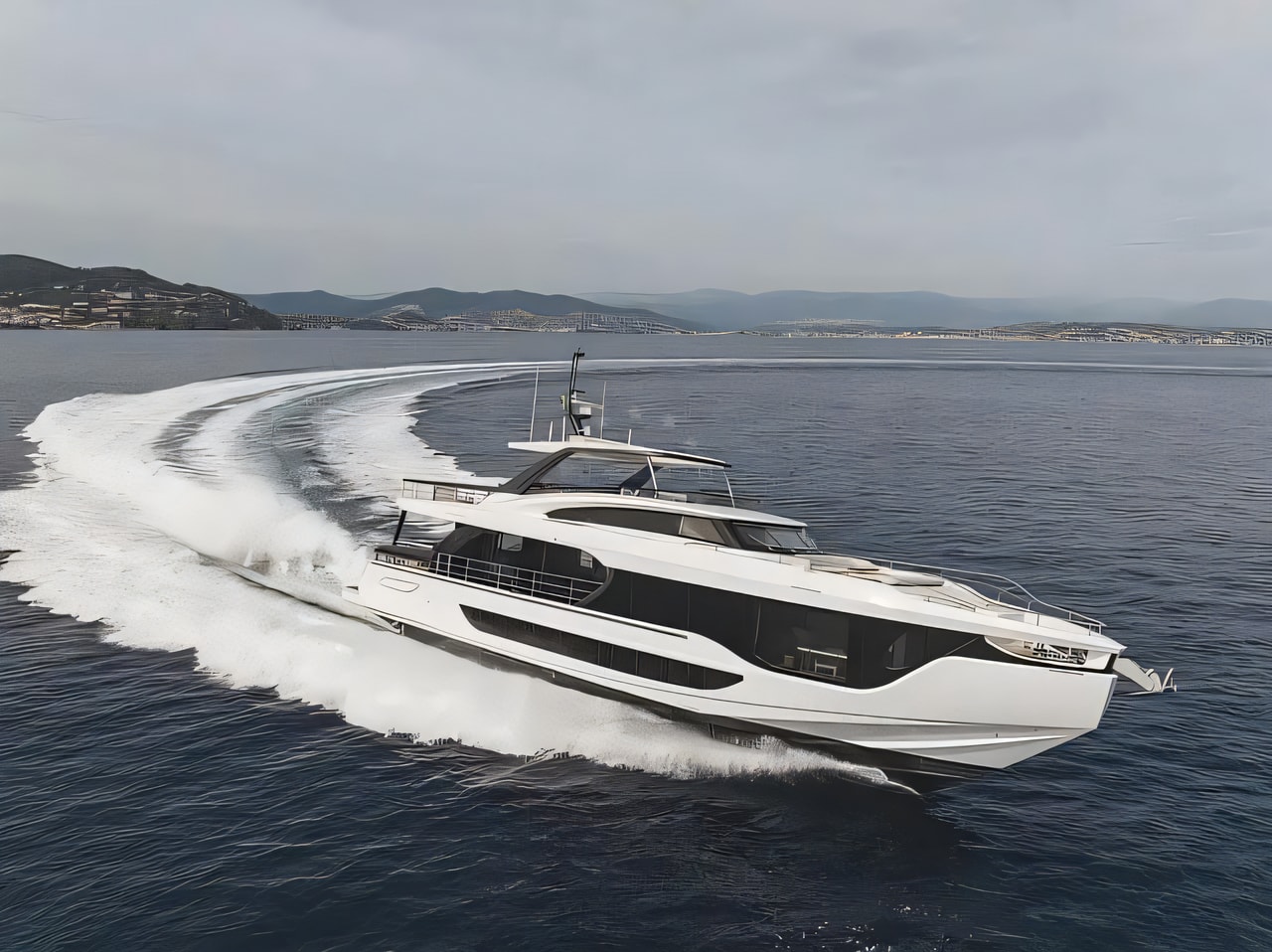 Exterior overview of Azimut Grande 26M motoryacht for charter from Sibenik Marina Mandalina in the Kornati sailing area Croatia