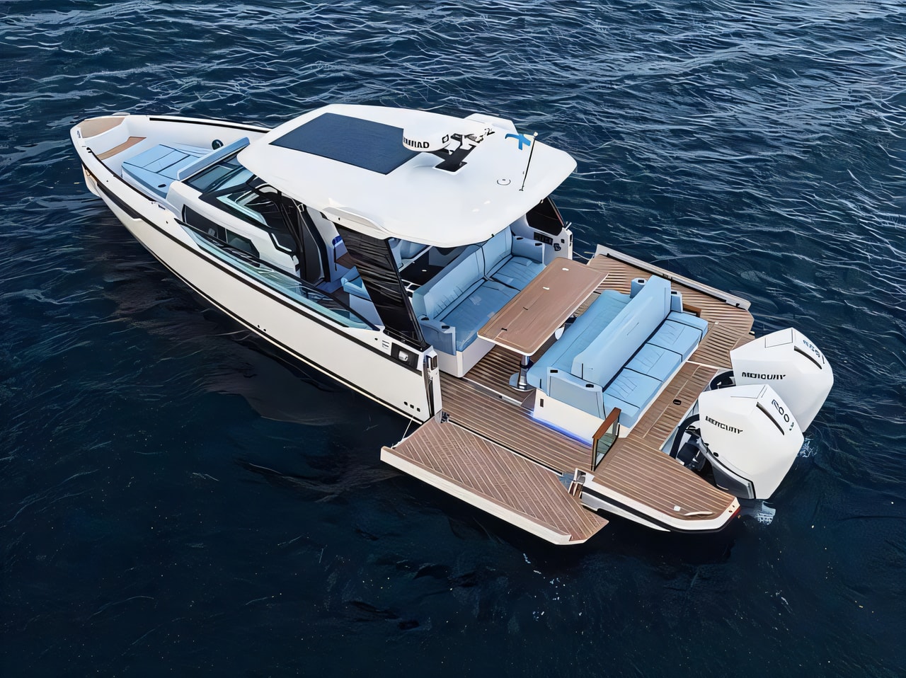 Exterior overview of Saxdor 320 GTO motor boat for charter from Trogir PSU Banj in the Split sailing area Croatia