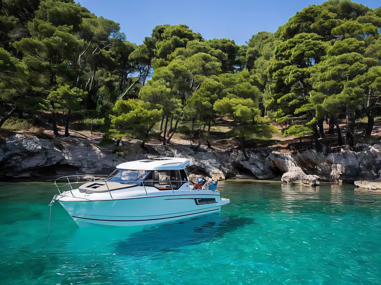 Exterior overview of Merry Fisher 795 motor boat for charter from SCT Marina Trogir in the Split sailing area Croatia