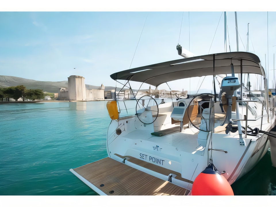 Exterior overview of Bavaria Cruiser 46 sail boat for charter from Trogir ACI Marina in the Split sailing area Croatia