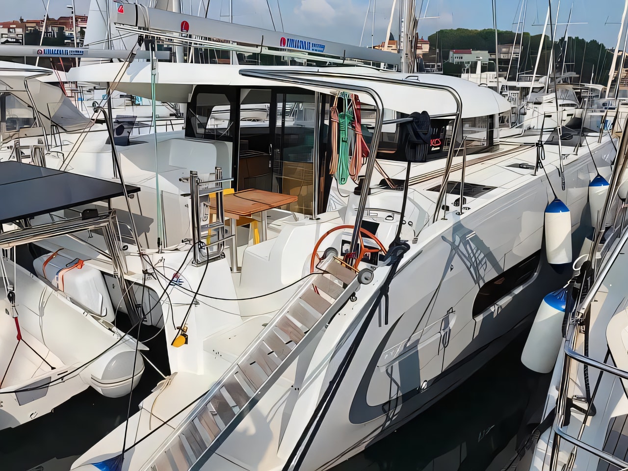 Exterior overview of Excess 11 (6 cab.) catamaran for charter from Pula Tehnomont Marina Veruda in the Istria / Kvarner sailing area Croatia