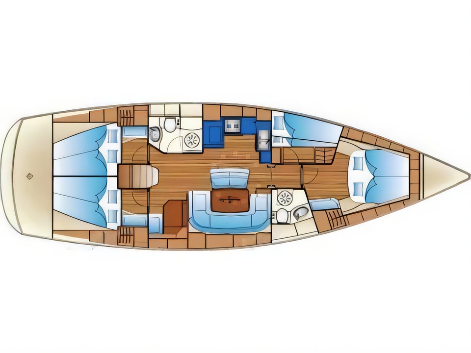 Layout of Bavaria 46 Cruiser sail boat with 4 cabins Croatia yacht charter