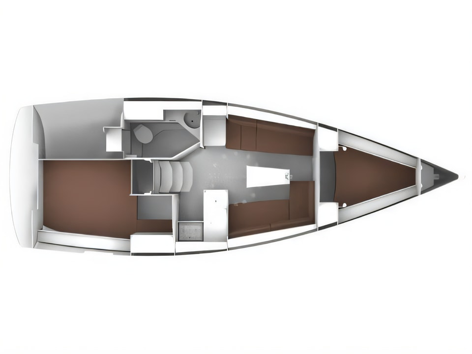 Layout of Bavaria Cruiser 33 sail boat with 2 cabins Croatia yacht charter