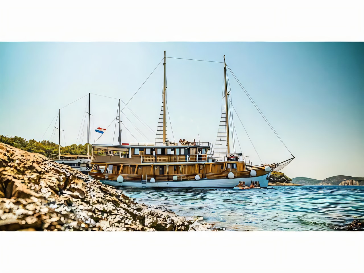 Exterior overview of Gulet Novi Dan gulet or cruiser for charter from Split ACI Marina in the Split sailing area Croatia