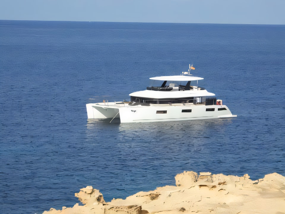 Exterior overview of Lagoon 630 Power power catamaran for charter from Sibenik Marina Mandalina in the Sibenik sailing area Croatia