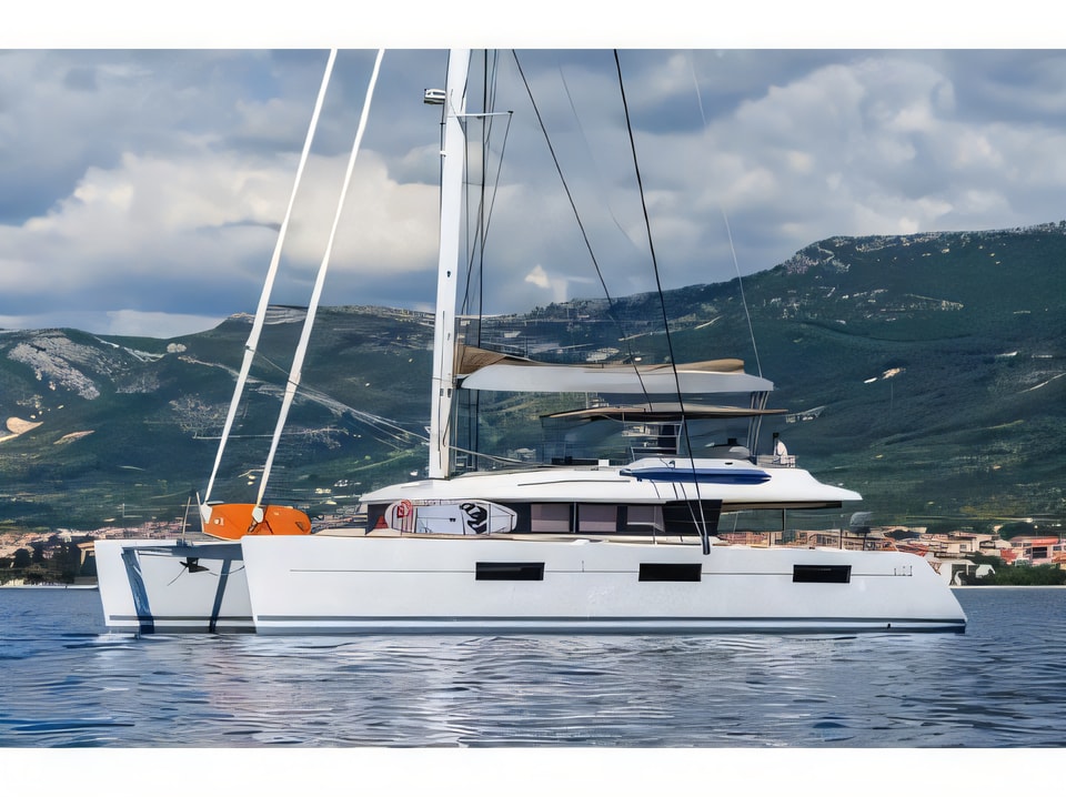Exterior overview of Lagoon 620 catamaran for charter from Split ACI Marina in the Split sailing area Croatia