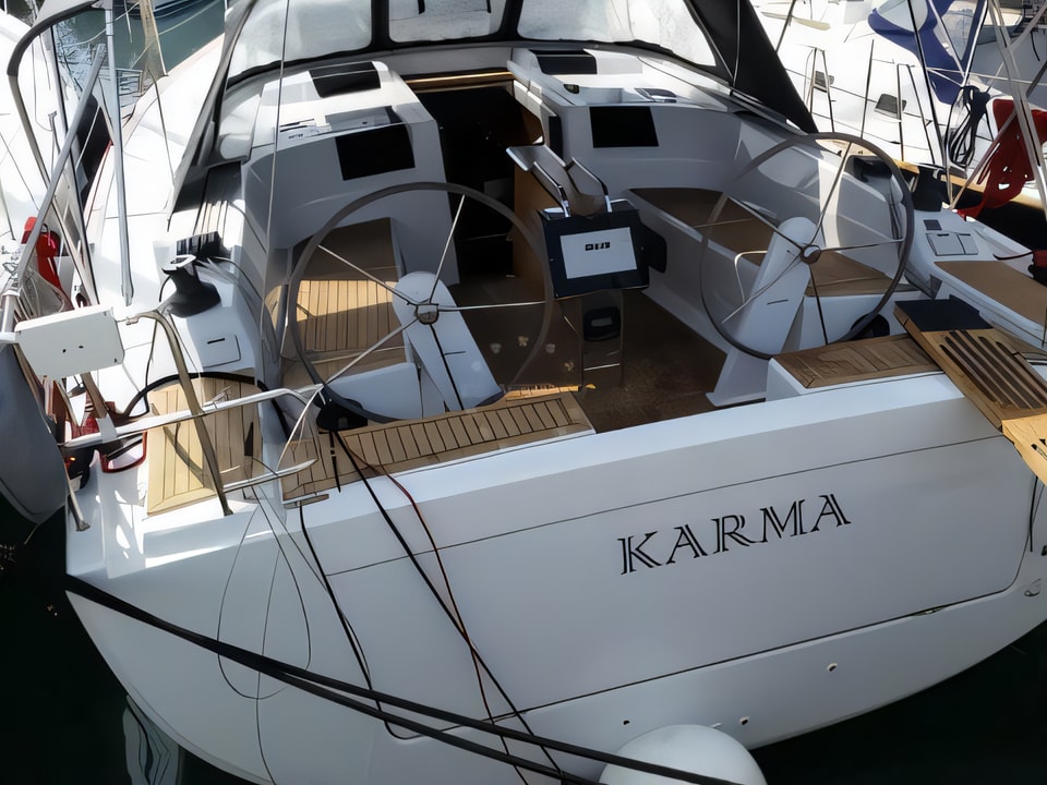 Exterior overview of Hanse 415 sail boat for charter from Sukosan Marina Dalmacija in the Kornati sailing area Croatia
