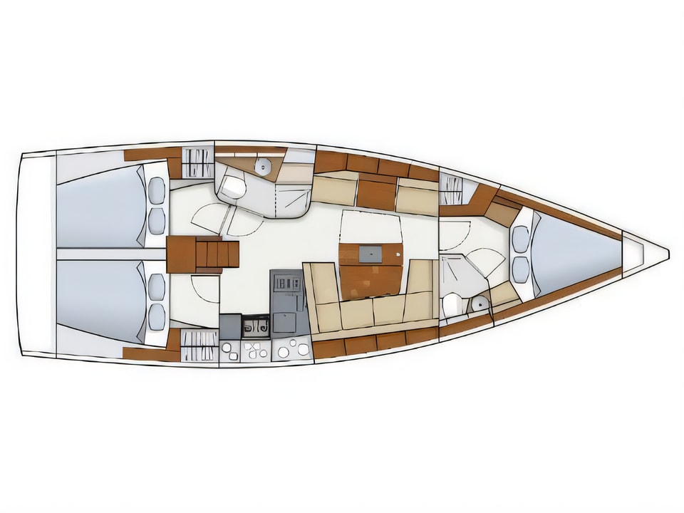 Layout of Hanse 415 sail boat with 3 cabins Croatia yacht charter
