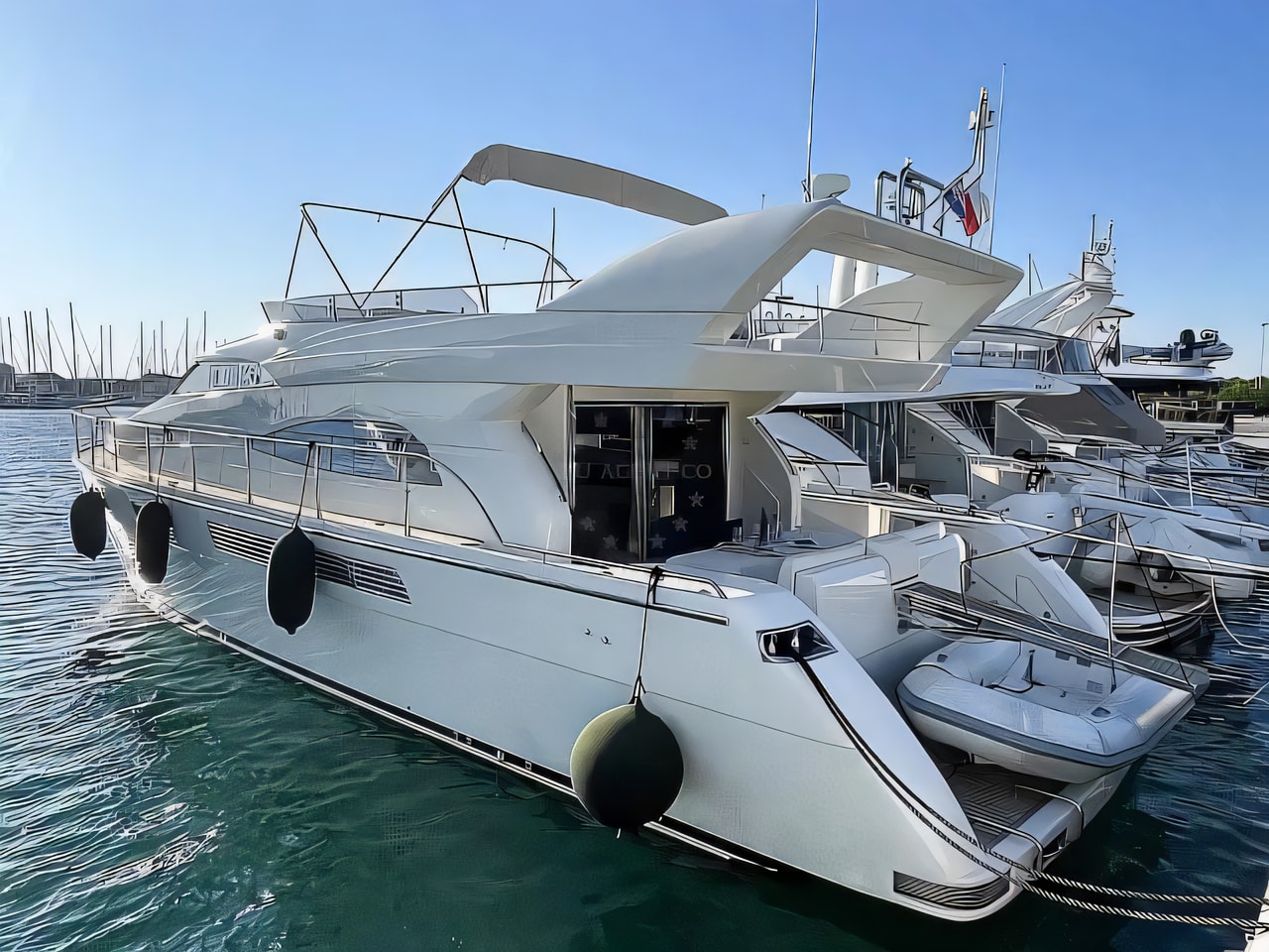 Exterior overview of Eminence X6 motoryacht for charter from Sukosan Marina Dalmacija in the Kornati sailing area Croatia