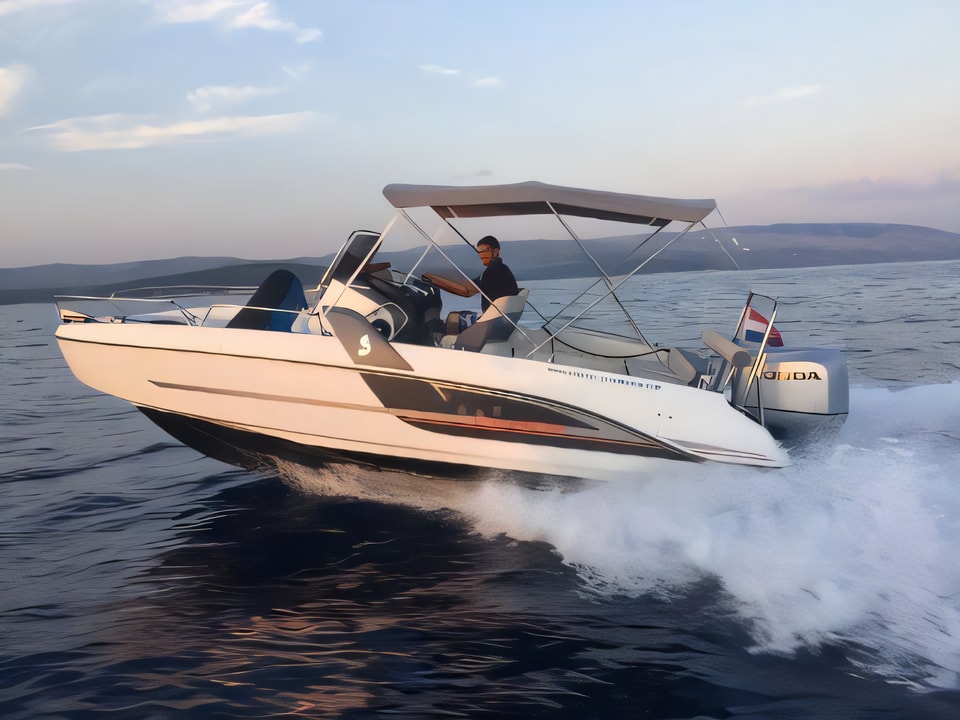 Exterior overview of Beneteau Flyer 6.6 Space Deck motor boat for charter from Trogir ACI Marina in the Split sailing area Croatia