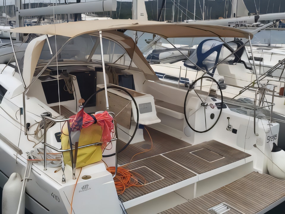 Exterior overview of Dufour 410 GL sail boat for charter from Sukosan Marina Dalmacija in the Zadar sailing area Croatia