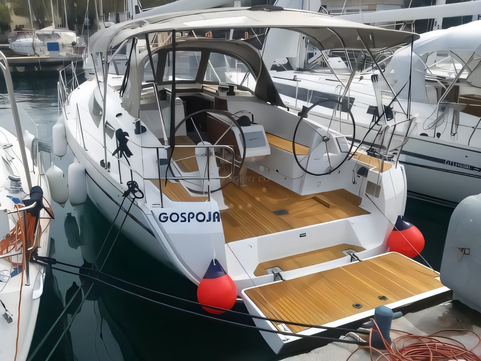Exterior overview of Bavaria Cruiser 37 sail boat for charter from Zadar Marina in the Kornati sailing area Croatia