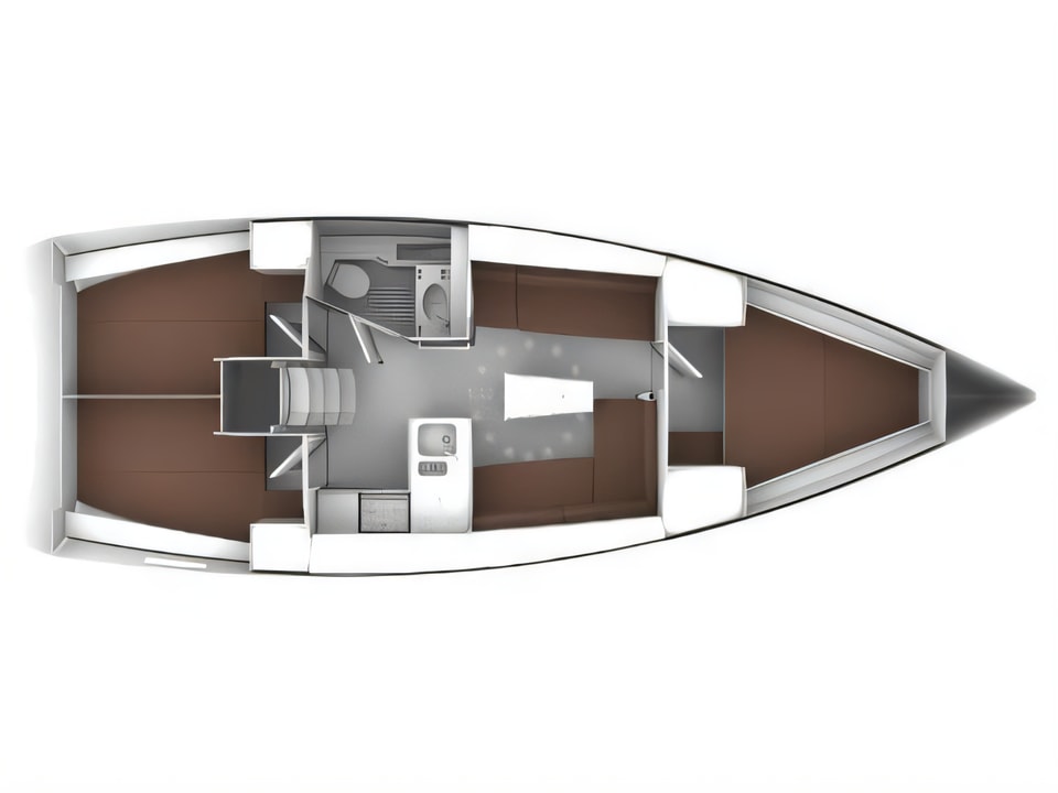 Layout of Bavaria 37 sail boat with 3 cabins Croatia yacht charter