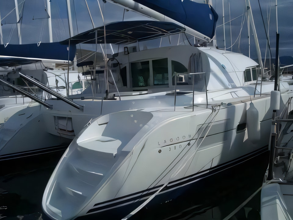 Exterior overview of Lagoon 380 S2 catamaran for charter from Sibenik Marina Mandalina in the Sibenik sailing area Croatia