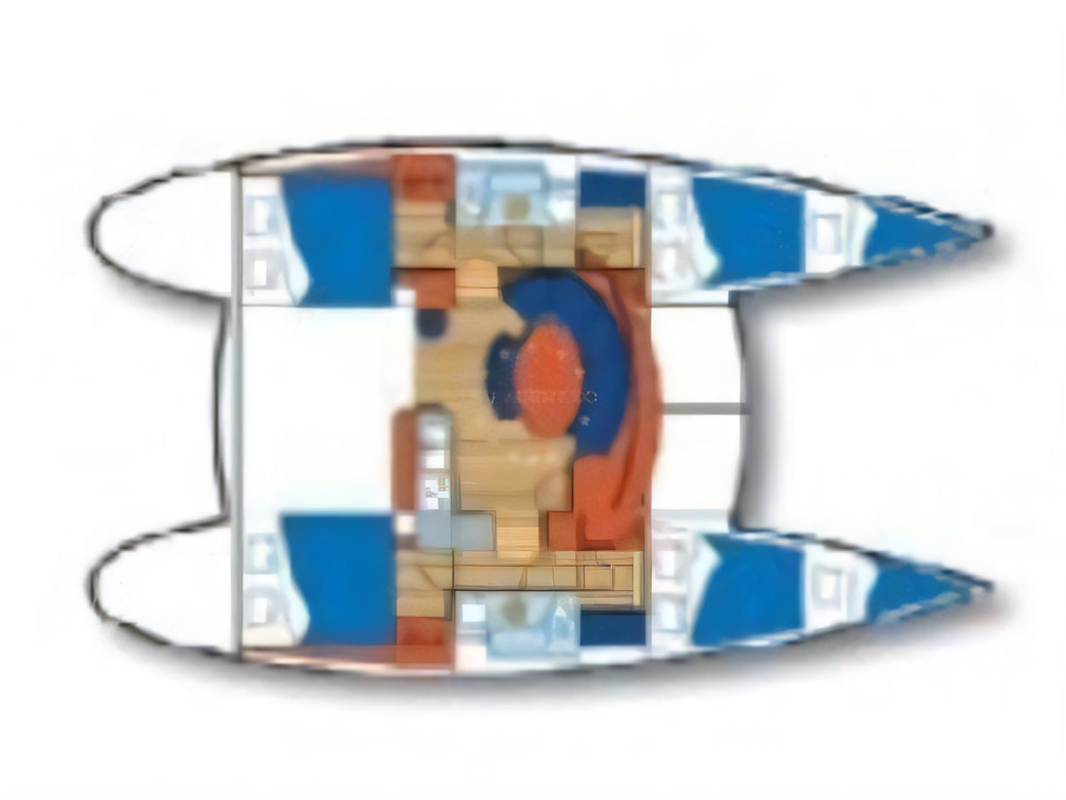 Layout of Lagoon 380 S2 catamaran with 4 cabins Croatia yacht charter