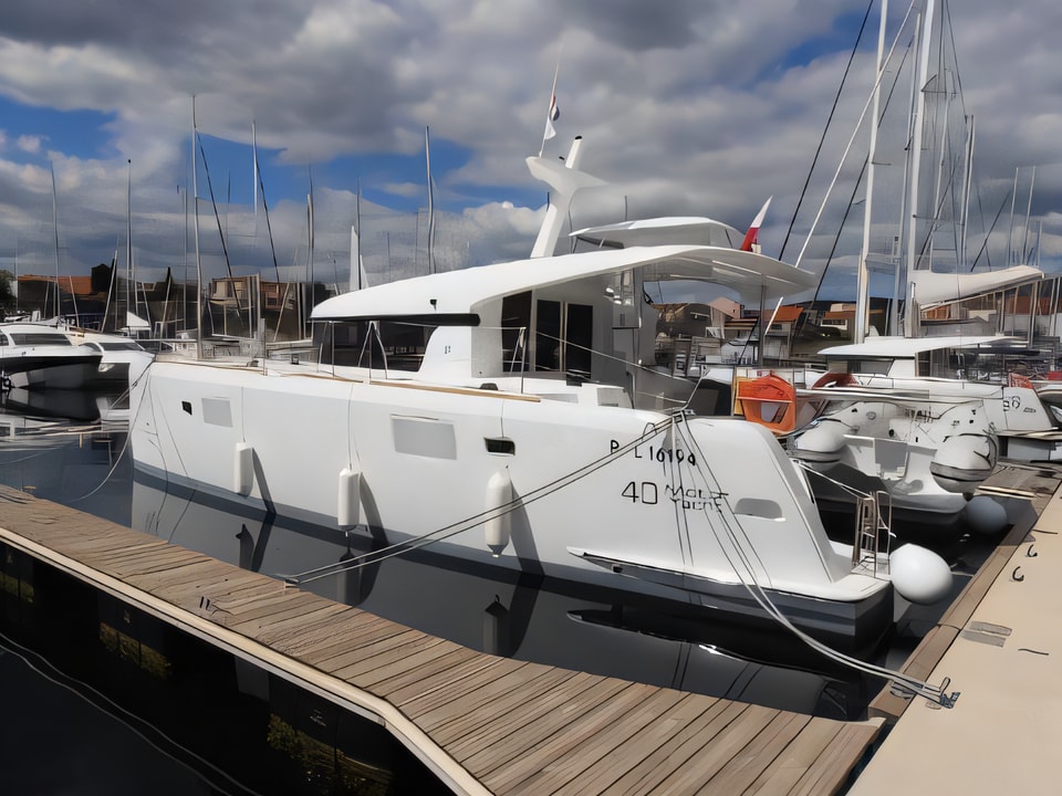 Exterior overview of Lagoon 40 MY motoryacht for charter from Sibenik Marina Mandalina in the Sibenik sailing area Croatia