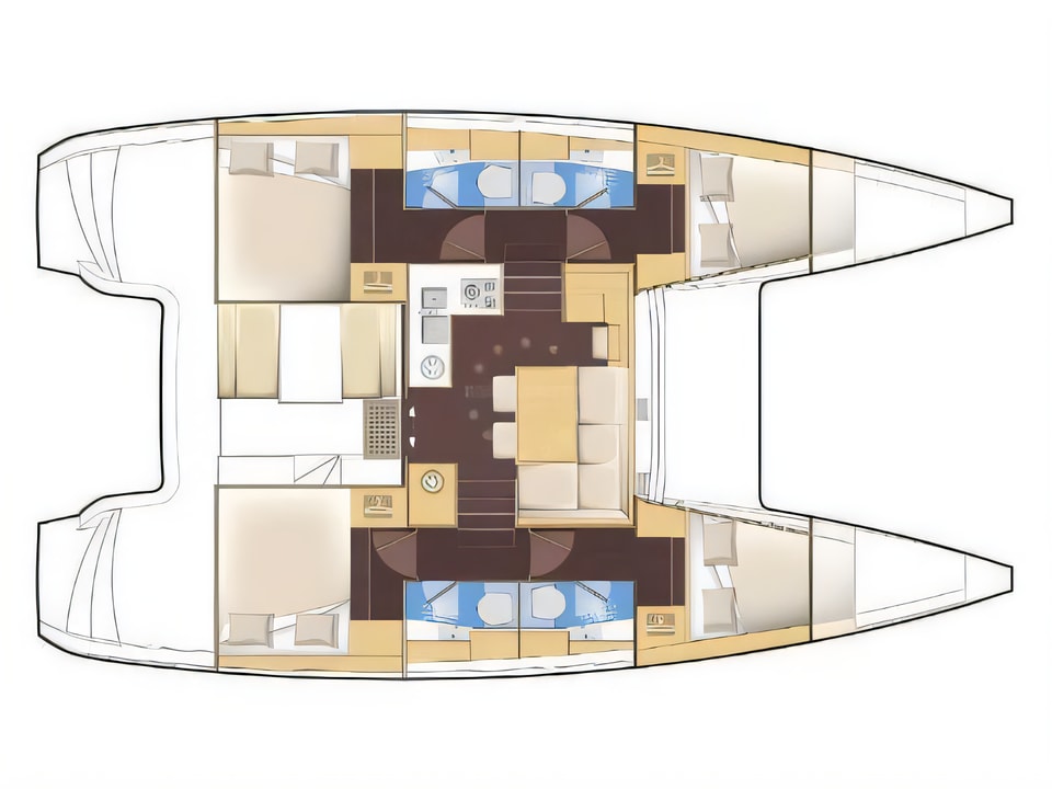 Layout of Lagoon 40 MY motoryacht with 4 cabins Croatia yacht charter