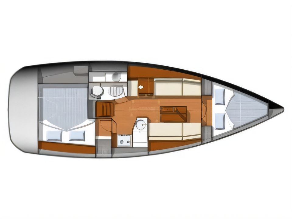 Layout of Sun Odyssey 33i sail boat with 2 cabins Croatia yacht charter