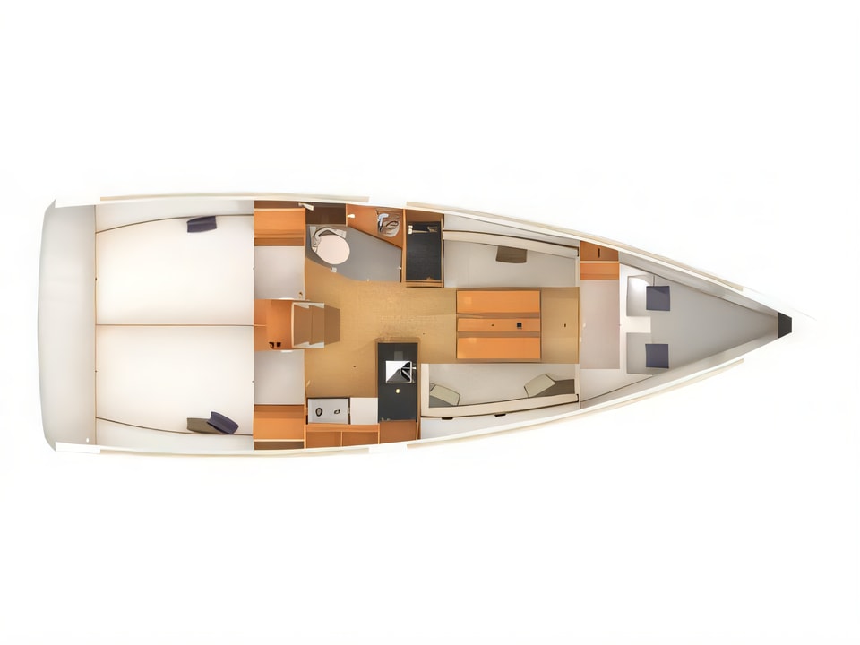 Layout of Sun Odyssey 349 sail boat with 3 cabins Croatia yacht charter