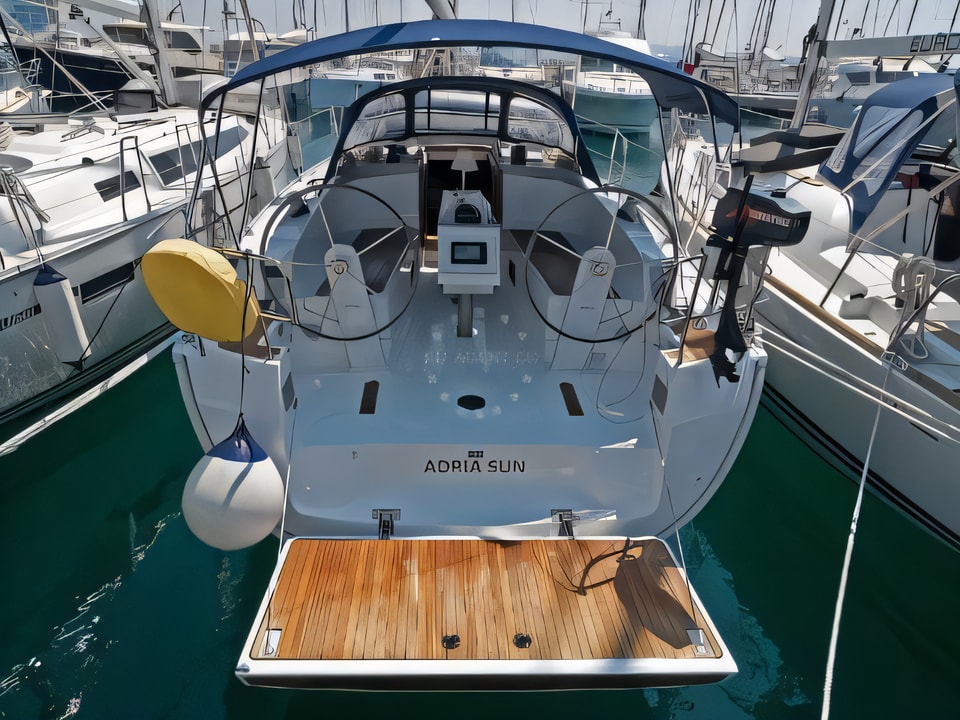 Exterior overview of Bavaria 37 Cruiser sail boat for charter from Split ACI Marina in the Split sailing area Croatia
