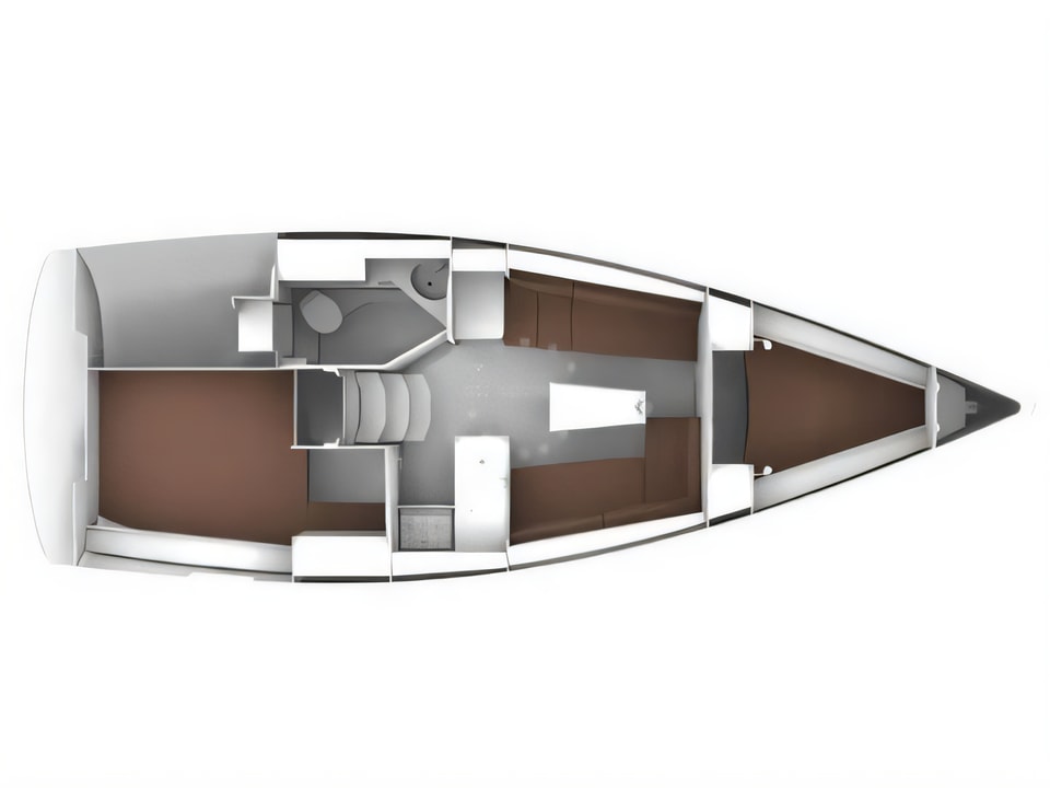 Layout of Bavaria Cruiser 33 sail boat with 2 cabins Croatia yacht charter