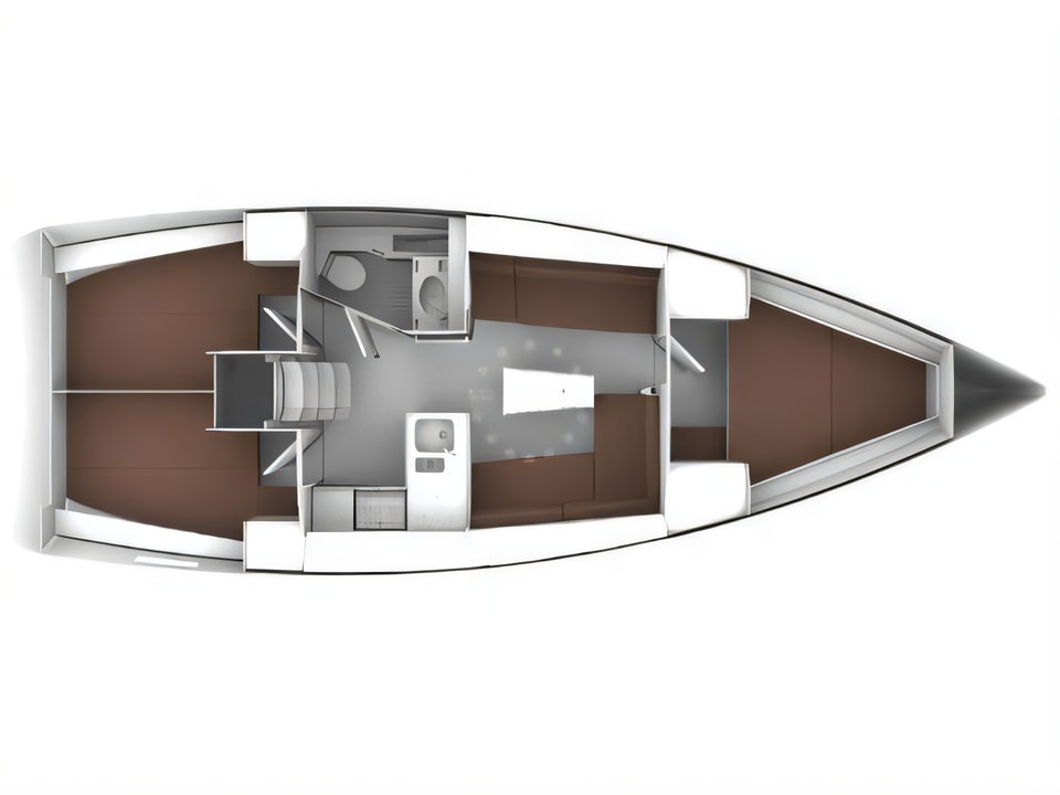 Layout of Bavaria Cruiser 37 sail boat with 3 cabins Croatia yacht charter