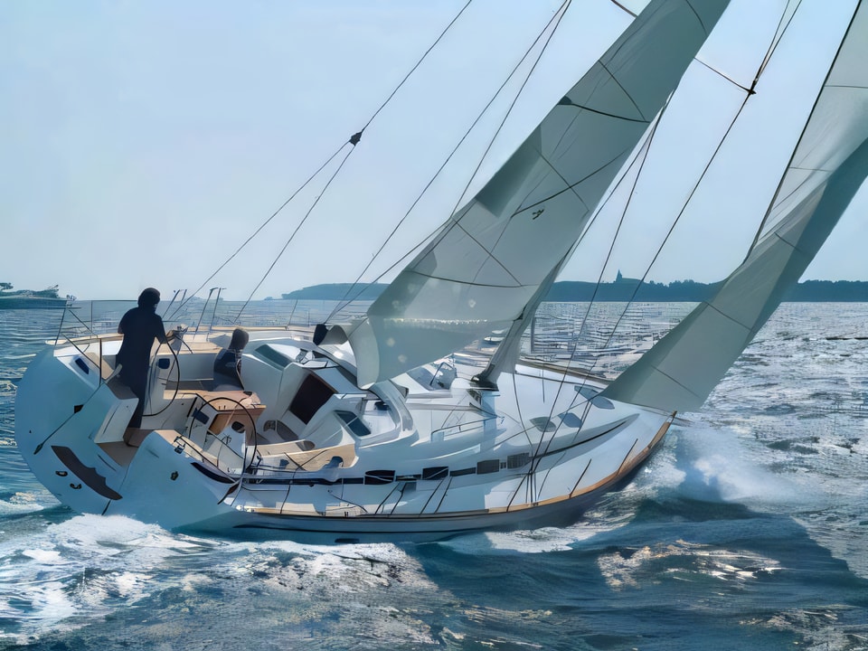 Exterior overview of Bavaria Cruiser 46 sail boat for charter from Primosten Marina Kremik in the Sibenik sailing area Croatia