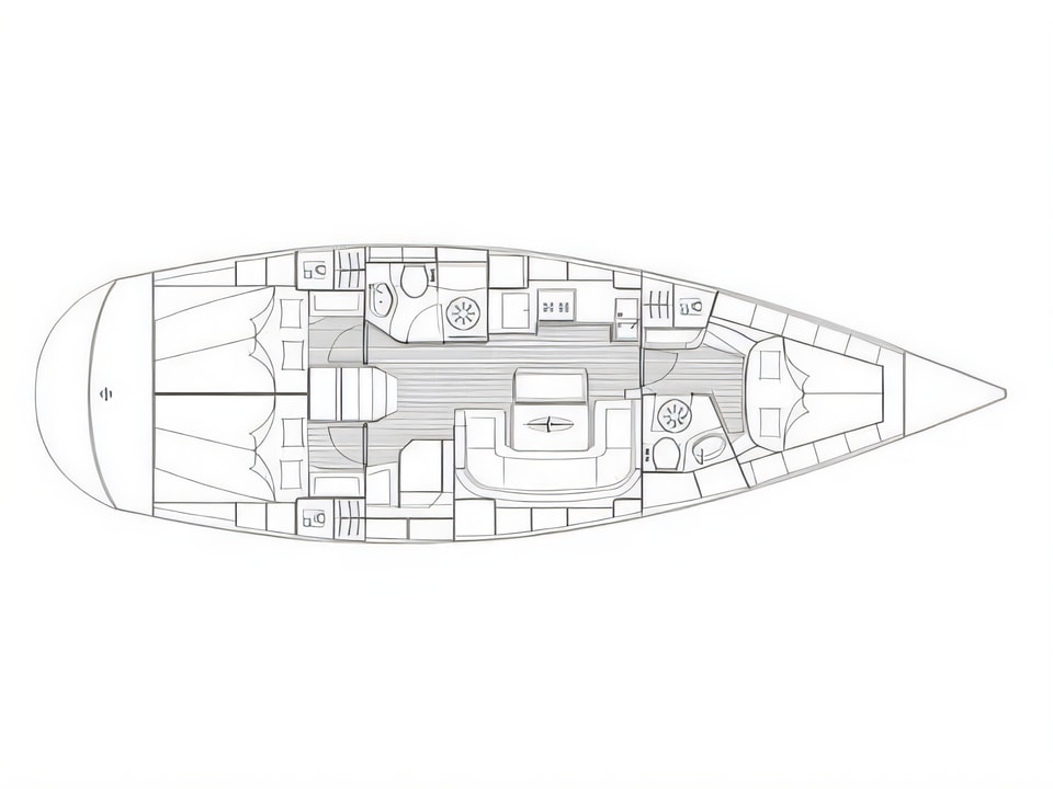 Layout of Bavaria 42 sail boat with 3 cabins Croatia yacht charter