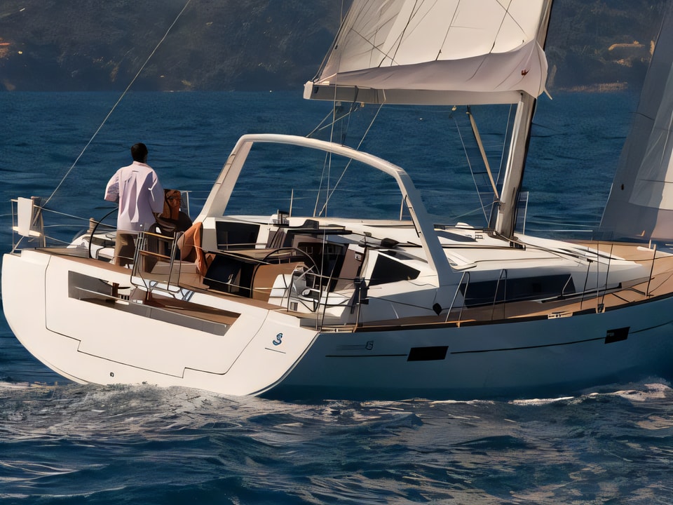 Exterior overview of Oceanis 45 sail boat for charter from Sibenik Marina Mandalina in the Sibenik sailing area Croatia