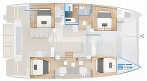 Layout of Lagoon 47 catamaran with 5 cabins Croatia yacht charter