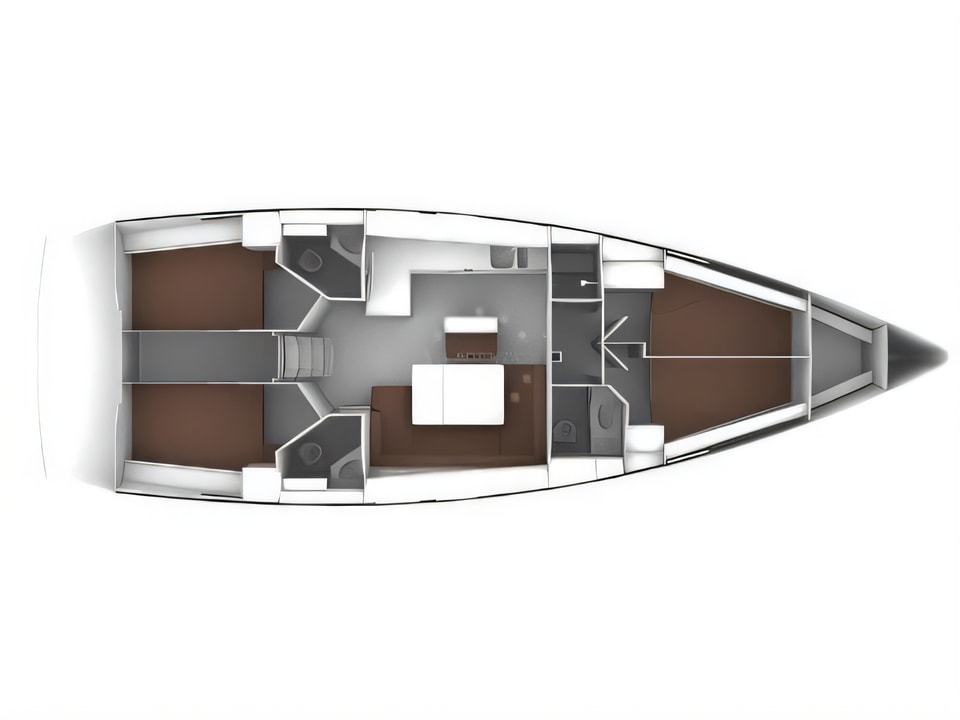 Layout of Bavaria Cruiser 46 sail boat with 4 cabins Croatia yacht charter