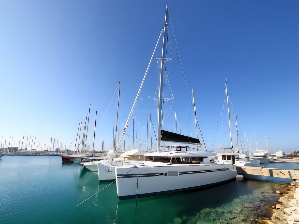 Exterior overview of Lagoon 450 catamaran for charter from Sukosan Marina Dalmacija in the Zadar sailing area Croatia