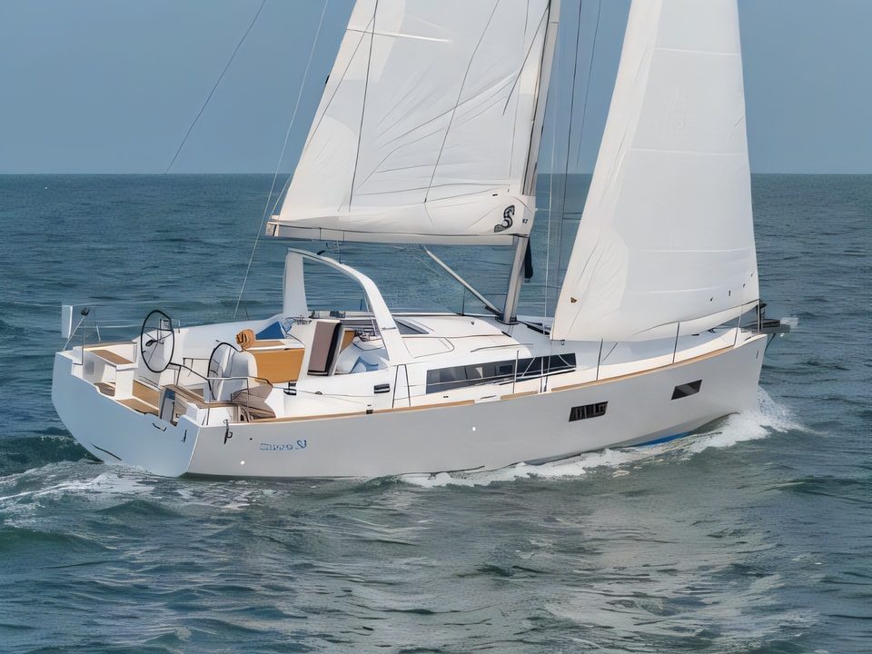 Exterior overview of Oceanis 38 sail boat for charter from Biograd Sangulin in the Zadar sailing area Croatia