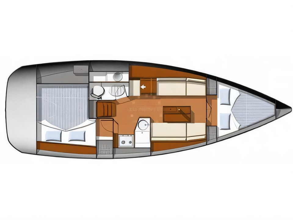 Layout of Sun Odyssey 33i sail boat with 2 cabins Croatia yacht charter