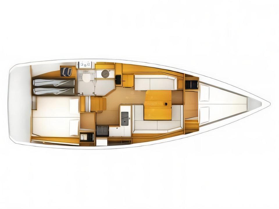 Layout of Sun Odyssey 379 (2cab) sail boat with 2 cabins Croatia yacht charter