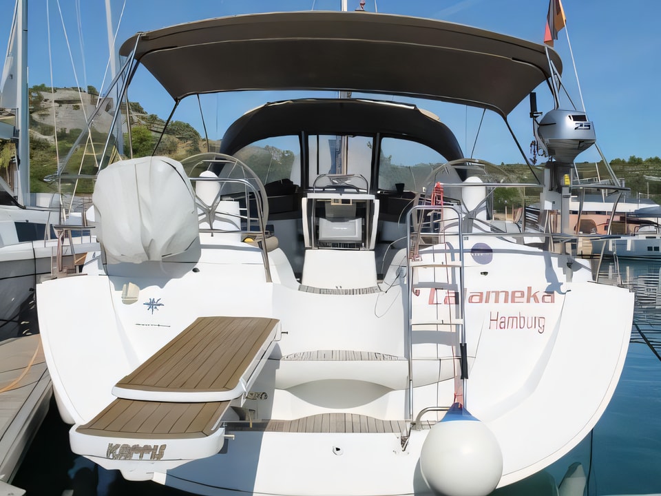Exterior overview of Sun Odyssey 42DS sail boat for charter from Primosten Marina Kremik in the Kornati sailing area Croatia