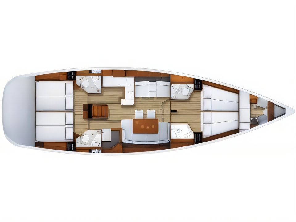 Layout of Jeanneau 53 (4cab) sail boat with 4 cabins Croatia yacht charter