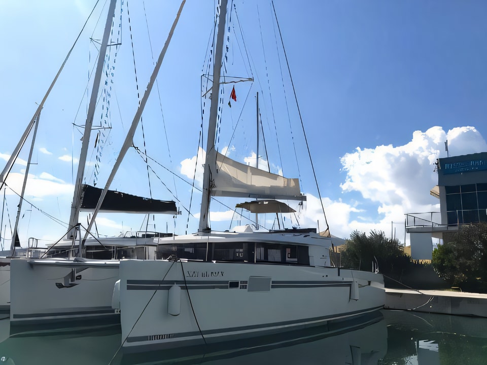 Exterior overview of Lagoon 450 F catamaran for charter from Kastela Gomilica Marina in the Sibenik sailing area Croatia