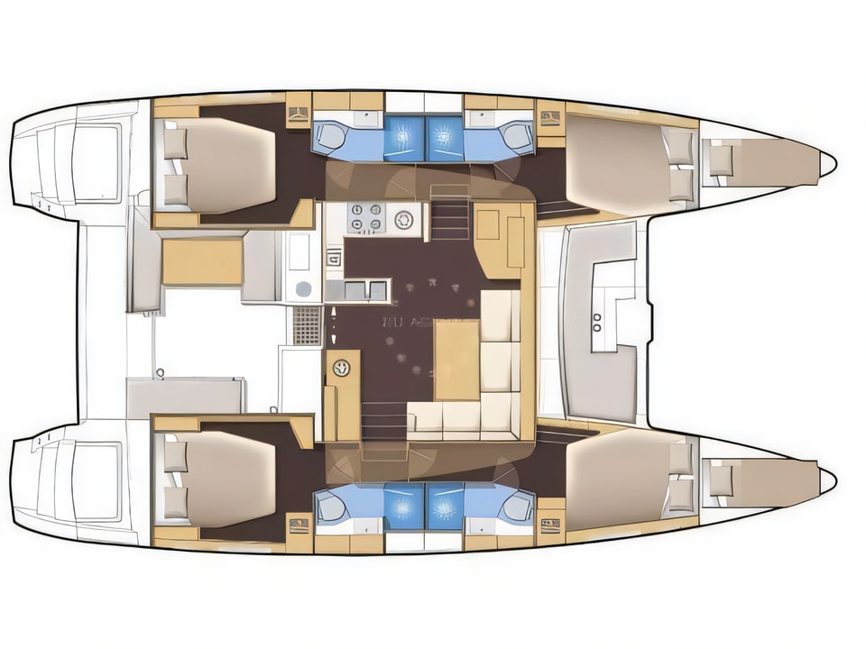 Layout of Lagoon 450 F catamaran with 6 cabins Croatia yacht charter